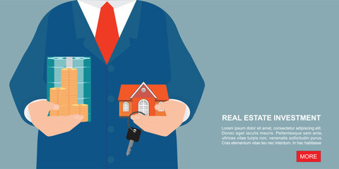 Real estate investment cartoon flat design concept.