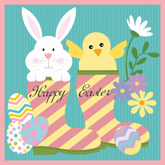 easter bunny with easter bunny, chick, egg and shoes