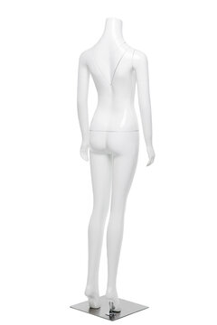 Female mannequin isolated on white background. View from the back. Full height.