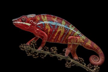 Amazing red of Panther Chameleon (Furcifer pardalis).
