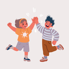 Vector illustration of Happy kids giving five to each other
