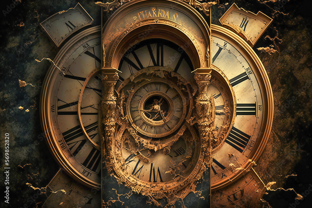 Poster time travel, time machine or time related fantasy device. fictional. created with generative ai tech
