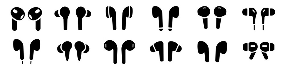 Fototapeta premium Headphones icons set. Vector black headphone icons set. Headphones and ear pods collection. Music sign – stock vector. Vector illustration.