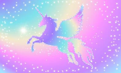 Naklejka premium Fantasy background of magic sky and unicorn.