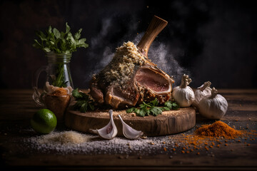 Fresh Schweinshaxe with spices, garlic and salt food photography made with Generative AI