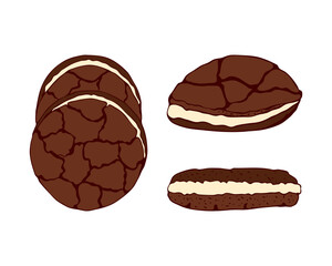 Cookies isolated with chips , chocolate and creme.