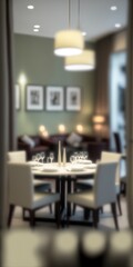 Defocused and Blurr Photo of Modern Luxury and Comfortable Dining Room Interior Design. Generative AI