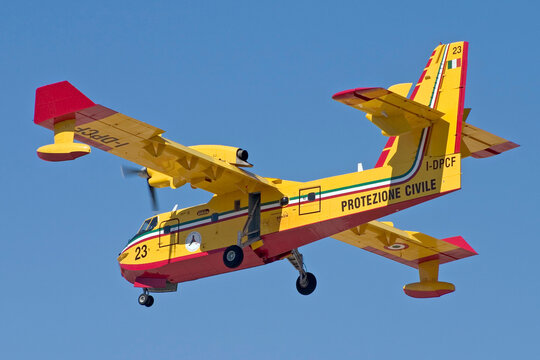 Luqa, Malta September 23, 2005: Italian Protezione Civile Bombardier CL-415 (CL-215-6B11) (REG: I-DPCF) on short finals runway 32.