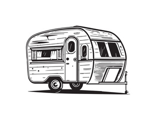 silhouette of caravan drawing, sketch drawing, vector