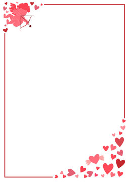 frame with hearts and cupid shooting an arrow in vertical format to celebrate Valentine's Day