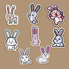 Bunny Sticker Set, bunny easter vector illustration
