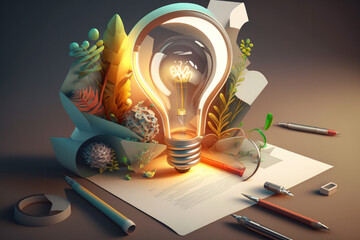 Idea, graphic design, lightbulb. Generative AI.