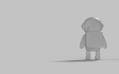 Spaceman astronaut in grey white colour isolated on solid background with empty space easy to compost and use in advertisement back camera view 3d rendering image