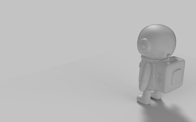 Spaceman astronaut in grey white colour isolated on solid background with empty space easy to compost and use in advertisement back top camera view 3d rendering image