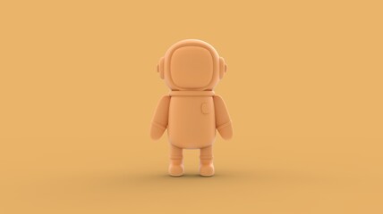 Isolated yellow astronaut character in space suit standing alone with empty space for advertisement ready to use 3d rendering image front camera view