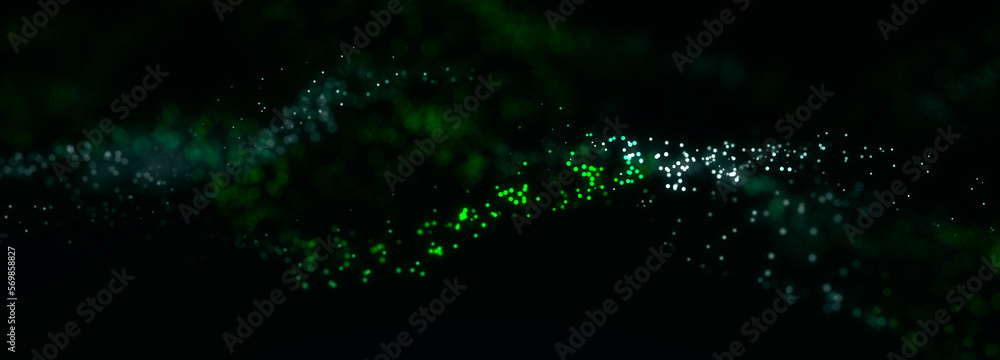 Aufkleber Futuristic pattern of dots on a green background. Big data digital code. Technological or scientific banner. 3D