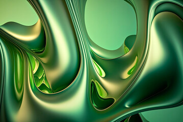 Abstract background with green liquid metal wavy. Generative AI