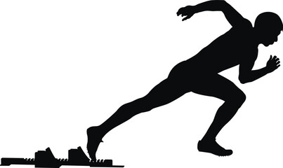 black silhouette athlete start from starting blocks