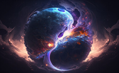 Obraz na płótnie Canvas Galaxy background with planet, nebulas and stars. Mystical infinite space. Creative with Generative AI technology.