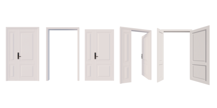 door isolated on white background PNG 3d rendering . light gray door