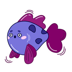 Colorful spotted tropical fish in cartoon style. Vector doodle illustration. Ocean fish and marine animals