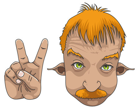 T&ecirc;te d'un homme moustachu faisant des gestes avec les mains