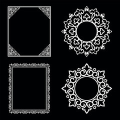 Set of decorative frames Elegant vector element for design in Eastern style, place for text. Floral black and white borders. Lace illustration for invitations and greeting cards.