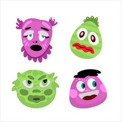 Set of abstract cartoon monsters characters. Pink