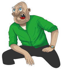 Vieil homme &eacute;dent&eacute; assis qui discute