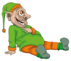 Lutin assis par terre pour se reposer apr&egrave;s un dur labeur