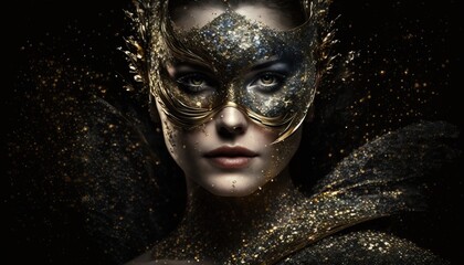 Beautiful woman in carnival outfit wearing carnival mask Mardi Gras illustration generative ai