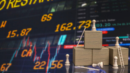 The wood chess and cube on chart background for business concept 3d rendering