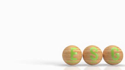 The  green esg on wood ball for eco or environment concept 3d rendering.