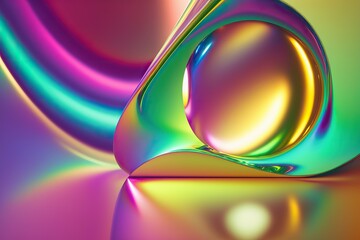 Colorful gradient 3d waved background with glossy spheres. Iridescent reflection effect. Liquid modern abstraction. 