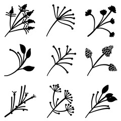Set of black silhouettes of plants