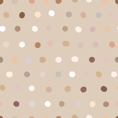 Seamless neutral polka dots pattern. Brown hand-drawn circles on beige background. Abstract lines of points ornament. Vector boho illustration for wallpaper, fabric, print, wrapping paper, textile