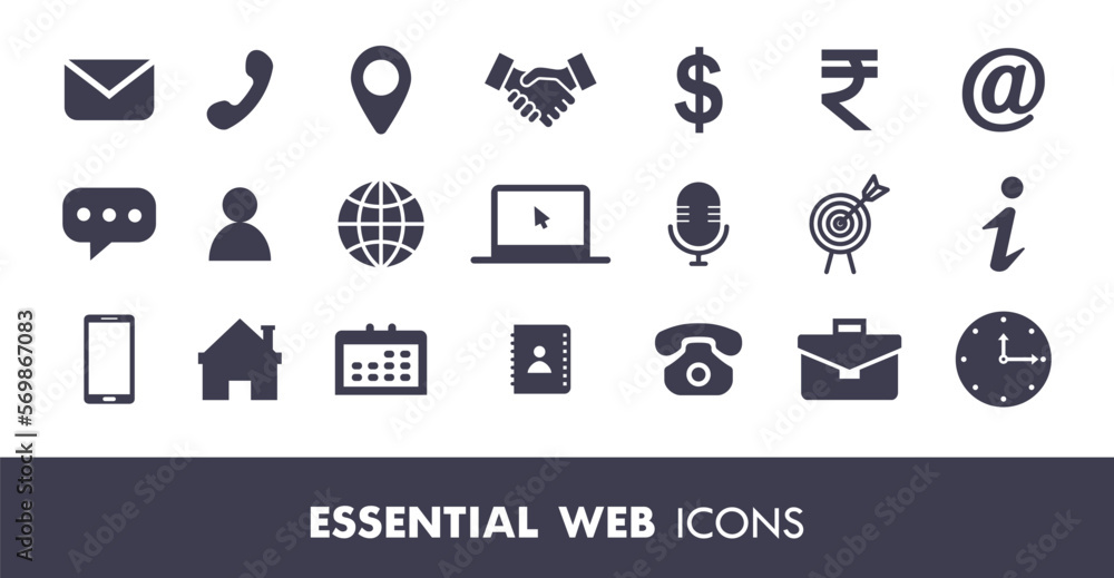 Poster flat essential web icon collection vector