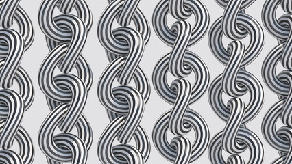Group of black and white striped chains. Abstract illustration, 3d render.