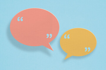 Conceptual image about communication and social media, customer feedback, yellow and pink speech...