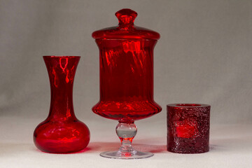 red glass trio collected over the years