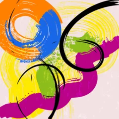 Gordijnen abstract colorful background composition, illustration, with lines, waves, circle, paint strokes and splashes © Kirsten Hinte