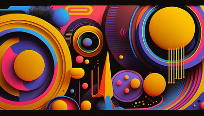 neo retro shapes abstract pattern background new quality universal colorful joyful holiday creative stock image illustration wallpaper design, Generative AI