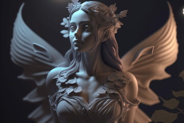 Greek Style Stone Sculpture of a Beautiful Fairy Creature with Wings