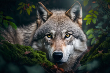 Fototapeta premium Wolf portraits. Generative AI.