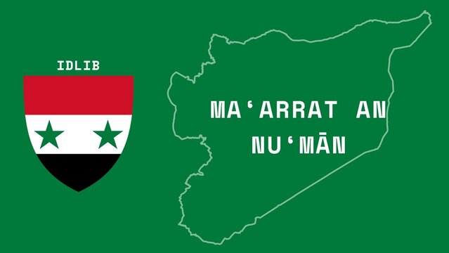 Ma&lsquo;arrat an Nu&lsquo;mān: Illustration mit dem Ortsnamen der syrischen Stadt Ma&lsquo;arrat an Nu&lsquo;mān in der Region Idlib
