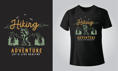 Hiking, Adventure, let,s live healthy  - Typographical Black Background, T-shirt, mug, cap and other print on demand Design, svg, png, jpg, eps