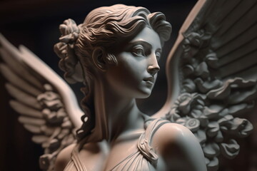 Fototapeta na wymiar Greek Style Stone Sculpture of a Beautiful Angel with Wings