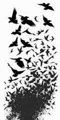 flocks of birds silhouette on a white background. Generative AI