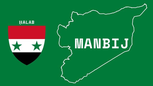 Manbij: Illustration mit dem Ortsnamen der syrischen Stadt Manbij in der Region Ḩalab