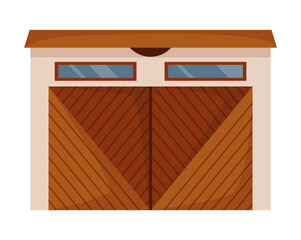 Garage door icon. Swing gates for cartoon garage, car house storage. Metal entrance with mechanical or automatic control system.  illustration warehouse shutter on white background